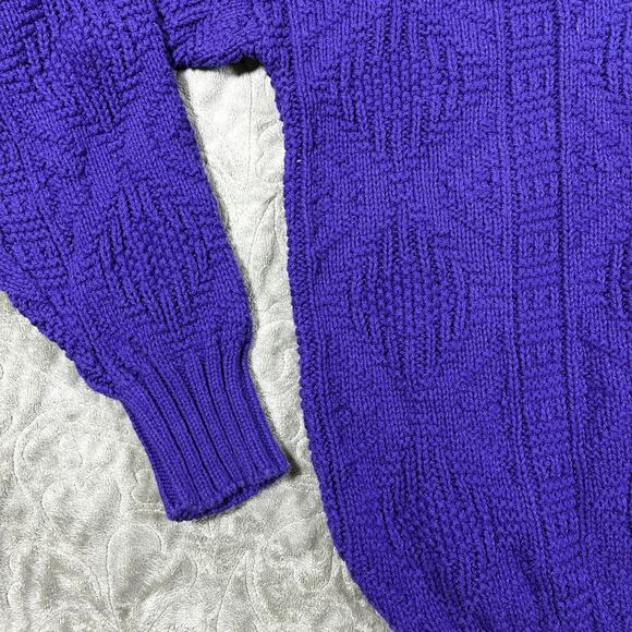 Vintage 90s Woolrich Cable Knit Sweater Women XL Blue Purple Cotton Chunky - Picture 9 of 10
